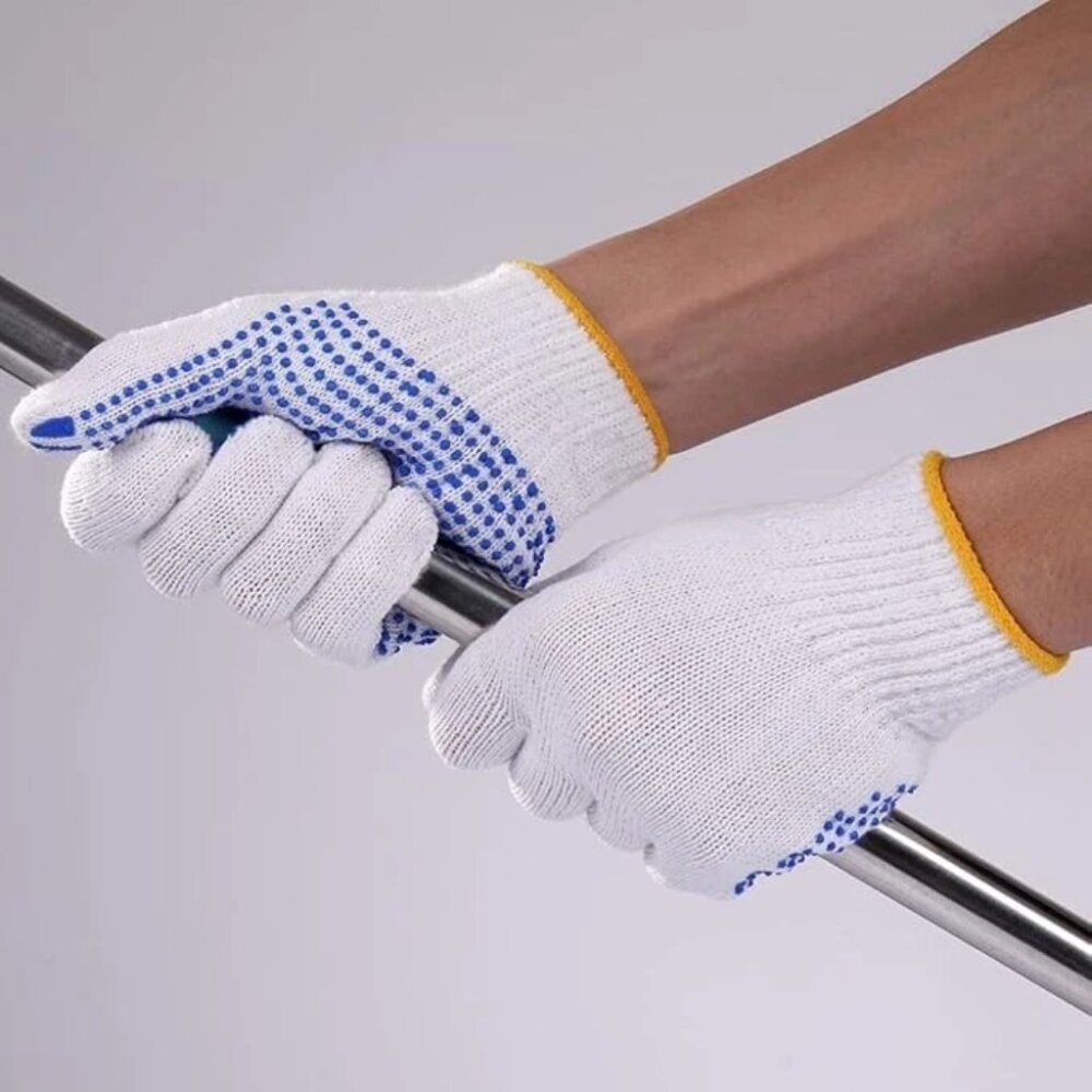 PAKNADA Cotton Work Gloves 12Pairs Blue PVC Dots Reusable Anti-Slip Durable Grip - Picture 2 of 7
